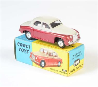 Corgi Toys, Rover 90 Saloon (204), beige/rot metallic + gelb/blaue Box