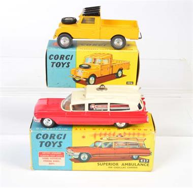 Corgi Toys, Cadillac Super Ambulance + Land Rover 109 WB