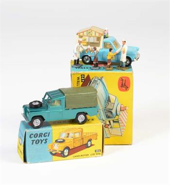 Corgi Toys, Land Rover 109 WB, Ford Thames Eiswagen + Figuren