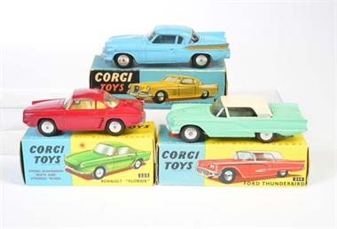 Corgi Toys, Studebaker "Golden Hawk", Renault Floride + Ford Thunderbird