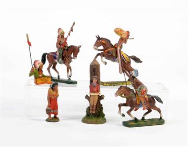 Elastolin, Lineol, 3 Indianer Reiter + 3 Figuren