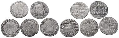 Brandenburg Preussen, Albrecht 1525-1568, Kl. Lot von 3 Gröscher Stücken. 5 Stück