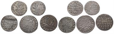 Brandenburg Preussen, kl. Konvolut von Silbermünzen unter Sigismund I. und III. 5 Stück