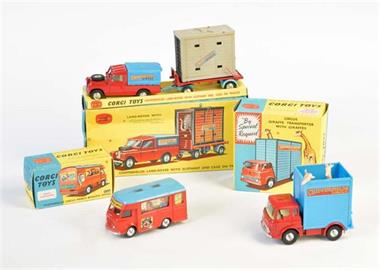 Corgi Toys, Chipperfields Kassenwagen, Elefanten Transporter + Giraffen Transporter