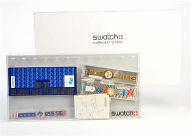Swatch, Collectorsbox + 4 Uhren