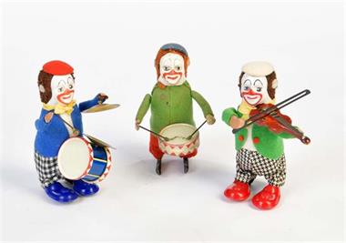Schuco, 3 musizierende Clowns (1 Geiger + 2 Trommler)