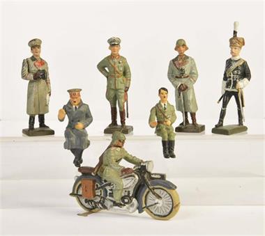 Lineol u.a., Konvolut Krad, Generäle, 2x Hitler als Fahrerfigur (Repros), u.a.