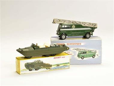 Dinky Toys, Militär Amphibienfahrzeug + Dinky Supertoys BBC TV Extending Mast Vehicle