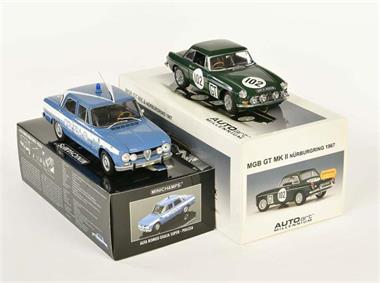Autoart + Minichamps, MG B GT MK II + Alfa Romeo Polizei