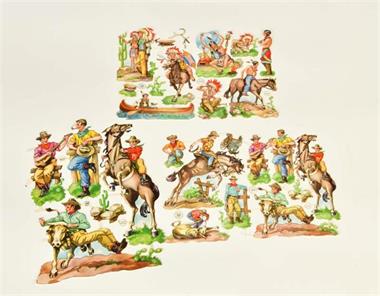 PZB, 3 Bögen Glanzbilder "Indianer + Cowboys"