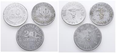 Philippinen, Culion Leper Kolonie, 10 und 20 Centavos 1913, Manila. 3 Stück