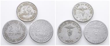 Philippinen, Culion Leper Kolonie, 10 und 20 Centavos 1920. 3 Stück
