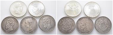 Rumänien, kl. Konvolut von Silbermünzen. 5 Stück