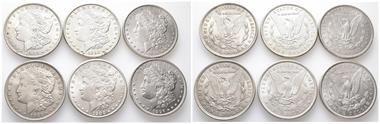 Vereinigte Staaten von Amerika (USA), Morgan Dollar 1880, 1885, 1897, 1900, 1921 (2x) (alle Philadelphia). 6 Stück