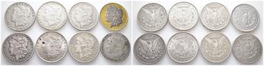 Vereinigte Staaten von Amerika (USA), Morgan Dollar 1881, 1884 1889, 1890, 1892, 1894 (2x), 1901 (alle New Orleans). 8 Stück