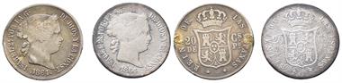 Philippinen, Isabella II. von Spanien 1833-1868, 20 Centimos 1864. 2 Stück