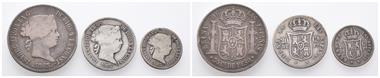 Philippinen, Isabella II. von Spanien 1833-1868, 10, 20 und 50 Centimos 1865. 3 Stück