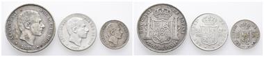 Philippinen, Alfonso XII. von Spanien 1874-1885, 10, 20 und 50 Centimos 1881. 3 Stück