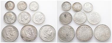 Philippinen, Alfonso XII. von Spanien 1874-1885, 10, 20 und 50 Centimos 1885. 9 Stück
