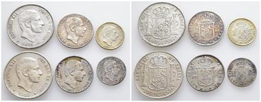 Philippinen, Alfonso XII. von Spanien 1874-1885, 10, 20 und 50 Centimos 1885. 6 Stück
