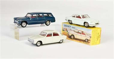 Dinky Toys, 2x Peugeot + 1x Panhard 24