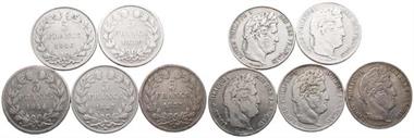 Frankreich, Königreich, 5 Francs 1834, 1835, 1837, 1846, 1847