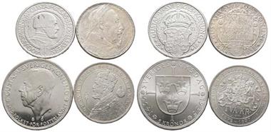 Schweden, 2 Kronen 1897, 1921, 1932 und 5 Kronen 1935, 4 Stück.