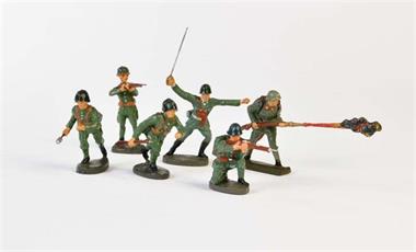 Lineol, Elastolin, 5 italienische Soldaten + Soldat mit Flammenwerfer