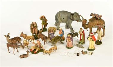 Krippenfiguren + Tiere um 1920