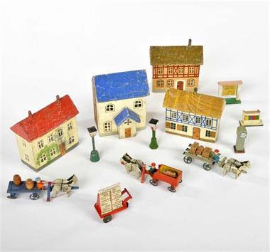 Erzgebirge, Konvolut Miniaturen (Fahrzeuge, Häuser u.a.)