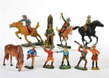 Elastolin, Tipple Topple, Lineol: Konvolut Cowboys + Wild West Figuren