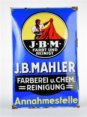 Emailleschild "J.B Mahler Färberei und chem. Reinigung"