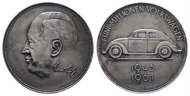 Medaillen - Bundesrepublik Deutschland, Silbermedaille 1961, fünf Millionen Volkswagen.