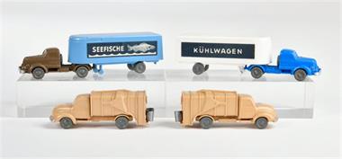 Wiking, 2 Müllwagen + 2 LKW "Kühlung" + "Seefische"