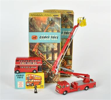 Corgi Toys, 2x Simon Snorkel Fire Engine 117 + London Bus 468