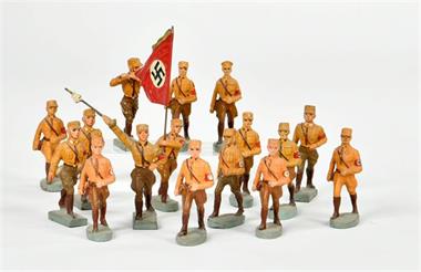 Lineol / Elastolin, 16 SA Männer marschierend, Fahnenträger u.a.