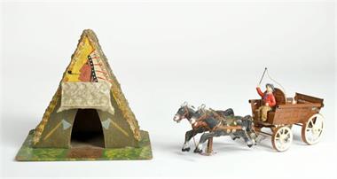 Indianer Blockhaus + Kutsche