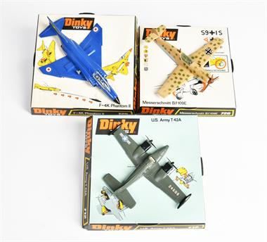 Dinky Toys, 712 US Army T42A, 725 Phantom II F-4K Royal Navy & 726  Bf 109E Messerschmitt