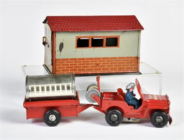 Distler u.a., Garage + Feuerwehr Jeep mit Anhänger