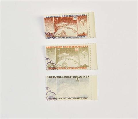 WHW,3 Briefmarken "Deutsche Raketenpost zugunsten des WHW"